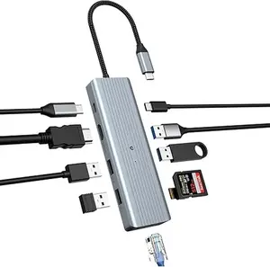 Tymyp10 in 1 USB C Hub for Mac Pro/Air, 4K HDMI, LAN RJ45, USB C 3.0, 2 USB A 3.0, 100W PD, 2 USB 2.0, SD/TF, Windows Surface Pro 7