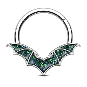 Oufer 16G Halloween Glitter Bat Wing Septum Nose Piercing Ring Daith Ear Piercing Ring 316L Stainless Steel Non Tarnish Jewelry