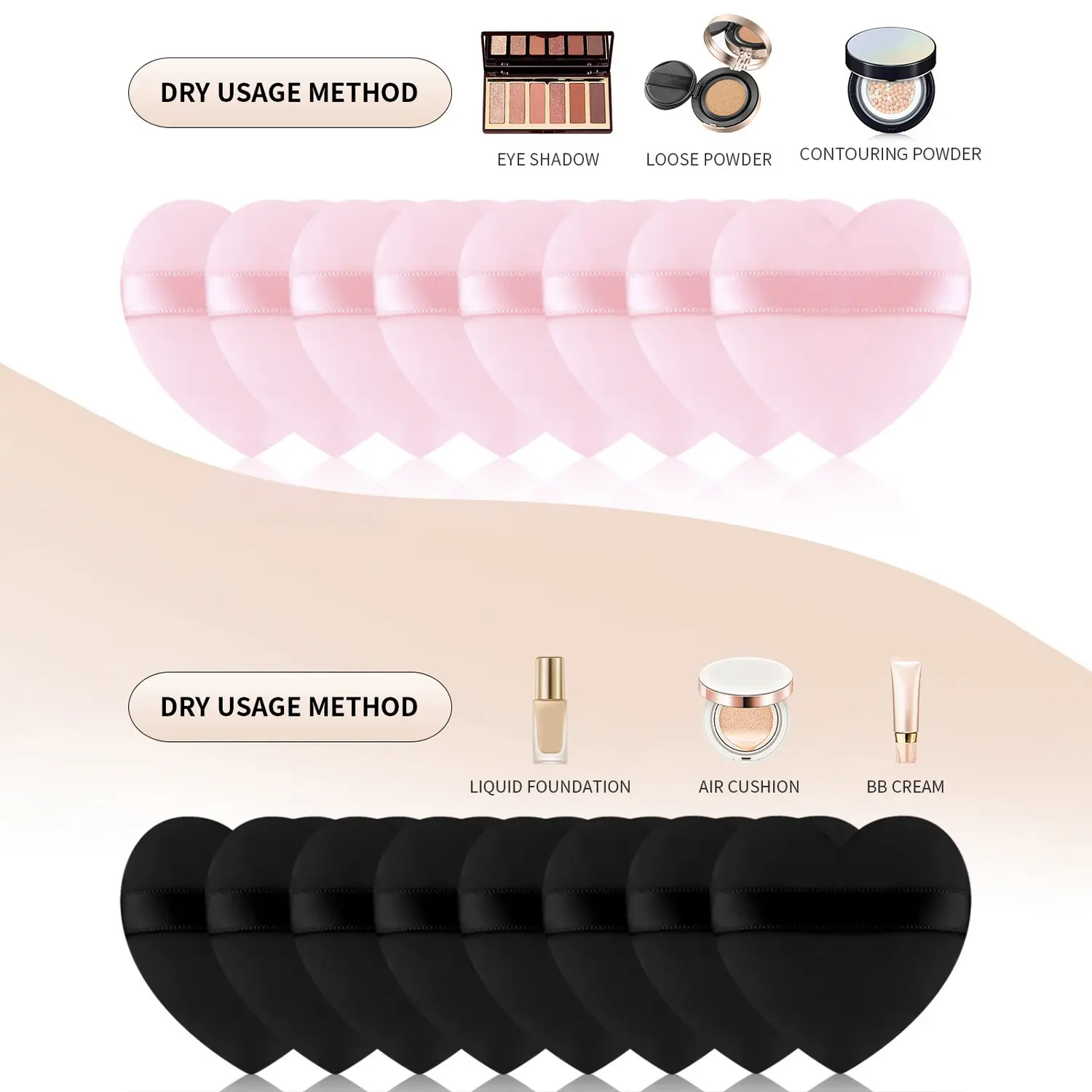 16-Piece Heart-Shaped Velveteen Makeup Sponge Set, Ultra Soft Dry/wet Use, Fits Loose Powder, Foundation, Bb Cream, Blush, Setting Powder Sponges, Makeup Powder Puff, Beauty Sponges