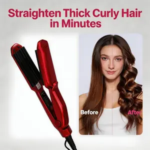 CESTVEEL Plug-In Ceramic Coat Crimper Iron - Anti-Static, Multi-Temp Adjustable, Global Voltages Tool for Fluffy, Corrugated Hairstyles (Red)