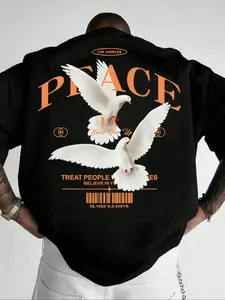 Men's Peace Dove Print Loose-Fit Casual Classic Short Sleeve Round Neck T-Shirt, Summer Fashion Tee for Sports, Outdoor Activities, Daily Wear, Menswear