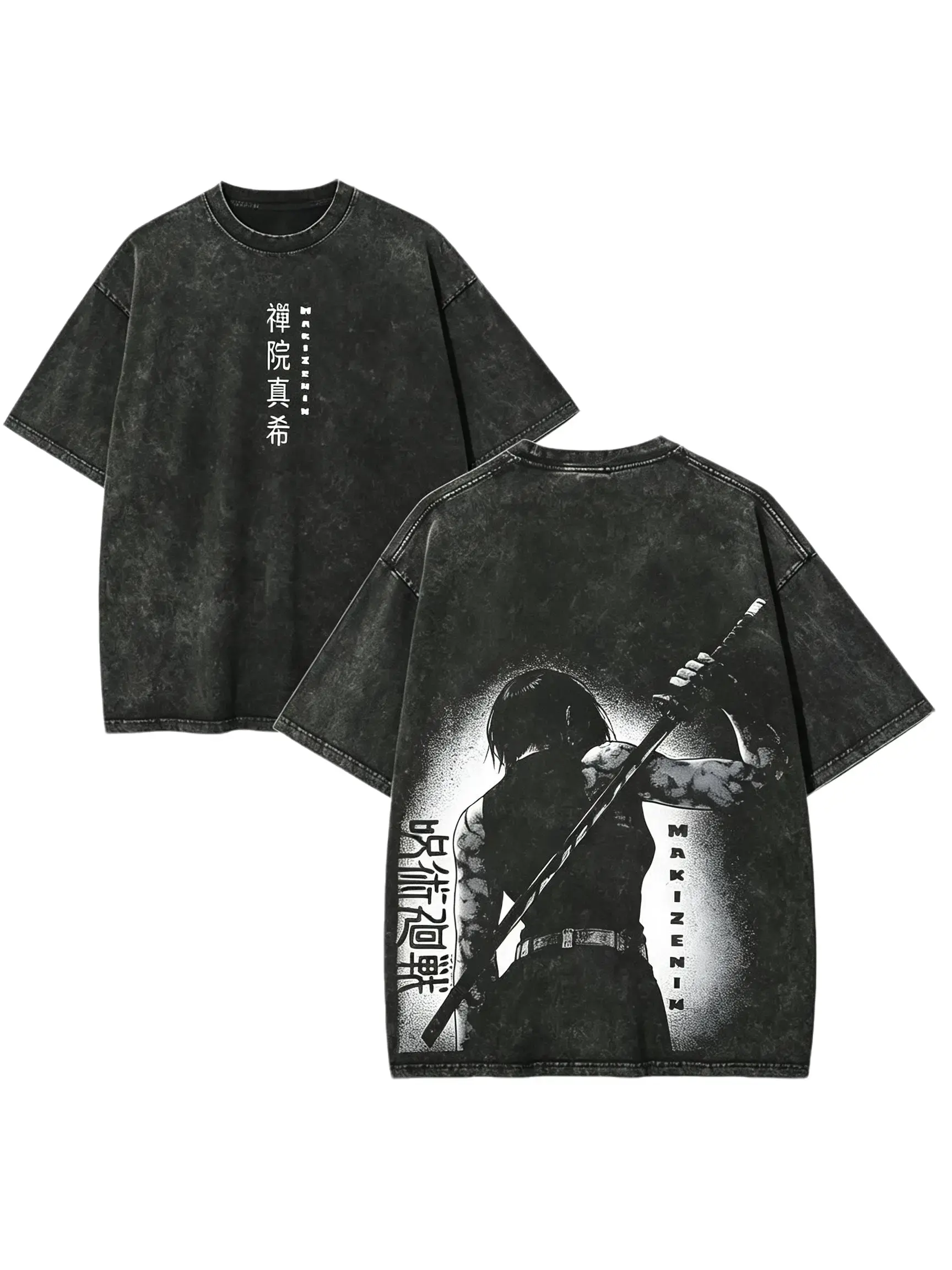 Men's Short-Sleeve Round Neck Anime Warrior Graphic Print Tee - Vintage Washed, Oversized Loose Cut, Soft Breathable Comfortable Cotton, Unisex Anime Fans, Daily Street Comic Convention Wear, Practical Style, Shortsleeve, Fitted Cut, Figure, Streetwear, A