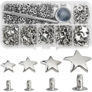 200 Sets Leather Rivets Kit Mixed Sizes Rivets for Leather Star Studs for Clothing Fabric Silver Rivets with Leather Crafting Rivet Tool for Repair Decorate Jackets Shoes Bags Belts Purse