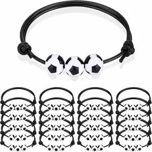 10 Piece Sports Party Gift Bracelets, Adjustable Motivational Wristbands, Football Basketball Baseball Volleyball Beaded Bracelets, Bracelet Set