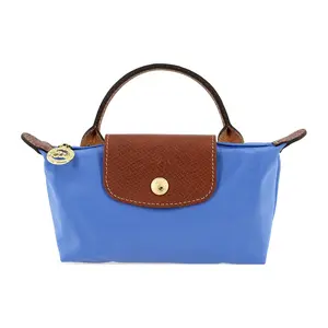 Longchamp Le Pliage 17 Tote Bag with Snap Closure and Zipper Opening in Recycled Canvas and Leather Trim for Women in Blue
