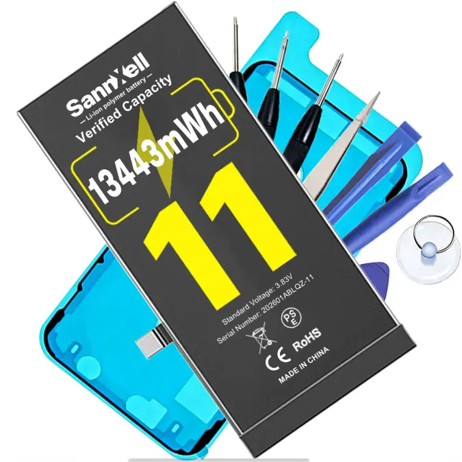 SannXell Upgraded High-Capacity A+ Li-Ion Cellphone Replacement Battery for iPhone 11 (A2111,A2221,A2223) - 13443mWh, 0-Cycle, 4-Way Current Diversion, Auto Power-Lock, Dual-Fuse Safe, Secure Connector, Full Repair Tool Kit, Replacement Kit