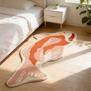 Creative Irregular Art Koi Fish Carpet, Soft Comfortable Bedside Rug, Home Decor Sofa Coffee Table Floor Mat, Decorative Rug, Indoor Use