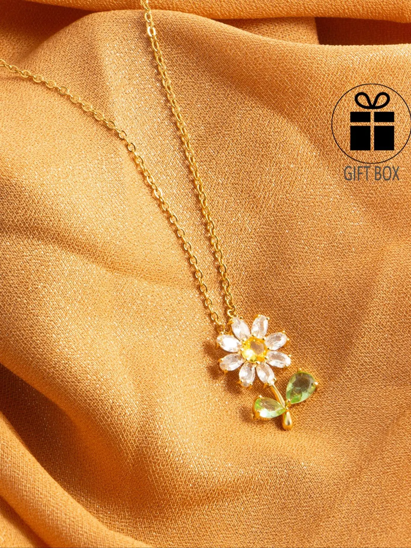 Sunflower Design Pendant Necklace with Box & Greeting Card, Elegant Artificial Zircon Decor Necklace for Women & Girls, Fashion Jewelry for Party, Daily Decor, Exquisite Jewelry for Birthday Gift