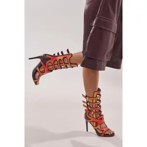 AKIRA GOLD FEVER ORANGE MULTI OMBRE OPEN TOE BOOTIE