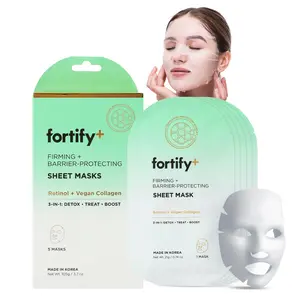 Retinol & Collagen Face Mask – 3-in-1: Detox, Treat, Boost – Hydrating, Firming, Anti-Aging – Dermatologist Tested Korean Skin Care – Clean Beauty Vegan Sheet Mask – 5 Sheets