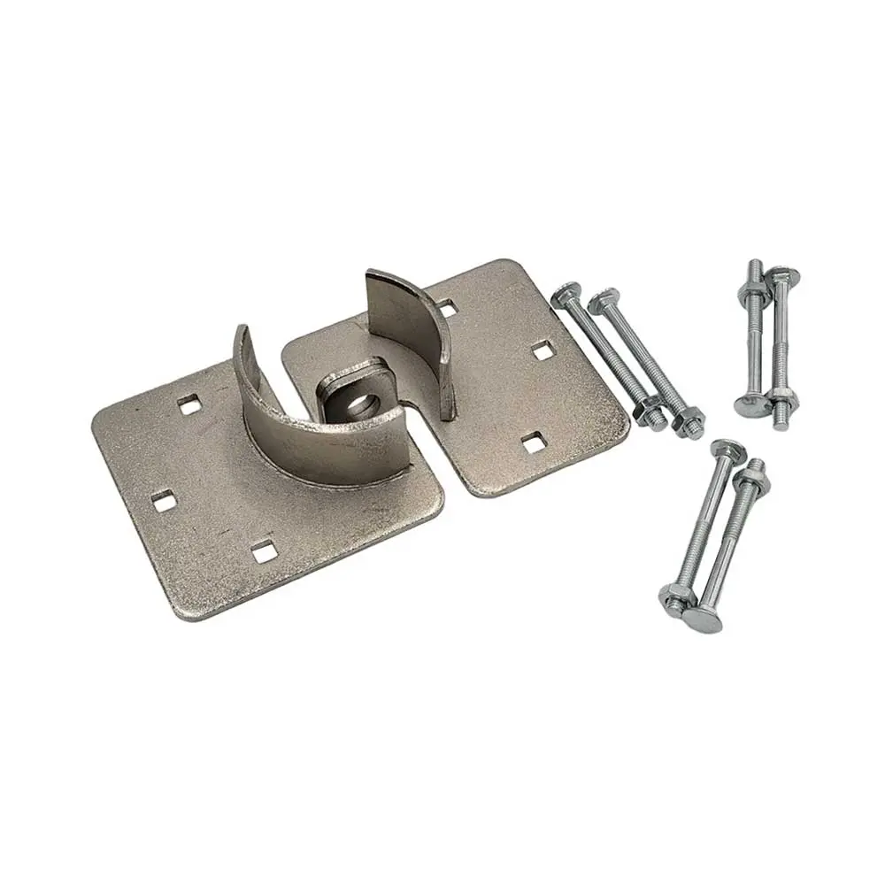 ECS HARDWARE Nickel-Plated Round Hockey Puck Lock Hasp - 8.25" W x 4.5" H x 1.5" L Anti-Theft Locks, Security System with 6 Carriage Bolts, 6 Hex Nuts for Hardware Protection