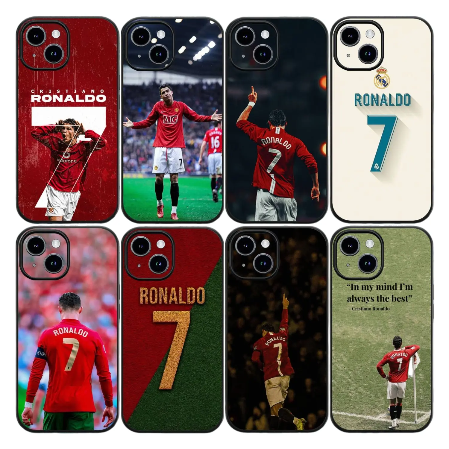 Ronaldo 7 Football Custom Soft Shell Phone Case for iPhone 11-17 Pro Max Plus, Classic Black, Compatible with Smartphone, Cellphone, Handheld Devices