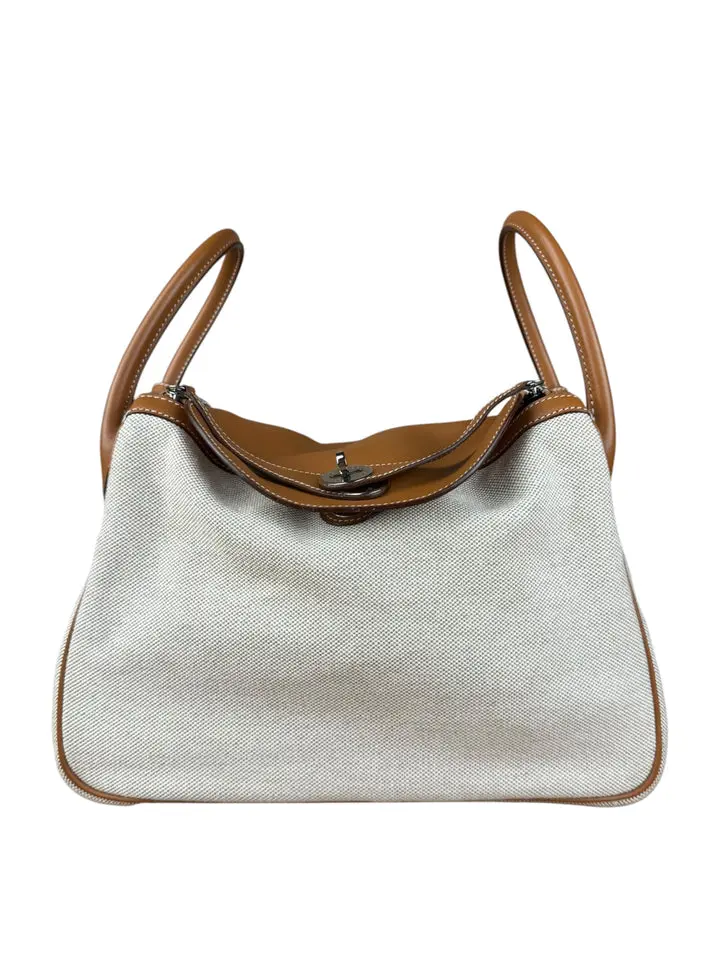 Pre-owned HERMÈS canvas/leather Shoulder Bags Hermes Toile Swift Lindy 30 Beige/Brown 2007