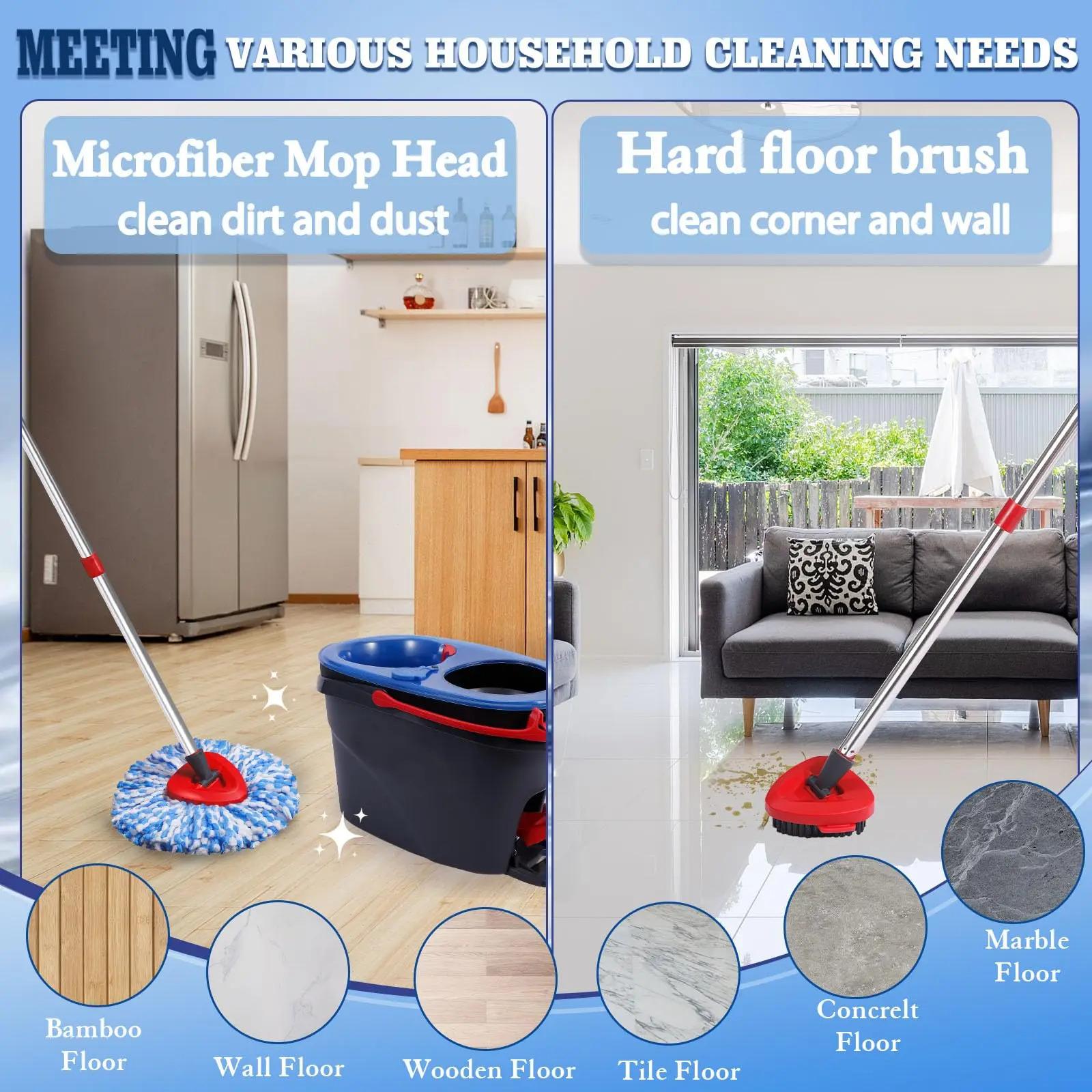 4 Pack Replaceable Mop Cloth with Deep Cleaning Brush & Handle Multi-Function Microfiber Mop Head Refills for Vileda Rinseclean