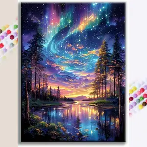 1 set of DIY diamond painting kit, 5D diamond art set, DIY decoration, dreamy starry sky, vibrant aurora, tranquil lakes mosaic, diamond art, DIY art home decor.