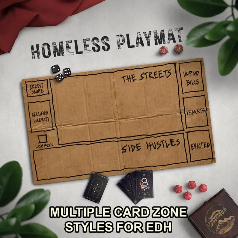 Homeless Man's TCG Playmat, Funny Play Mat With Optional Zones, Neoprene Game Mat, Cardboard Design, Multiple TCG Zones Available Neil