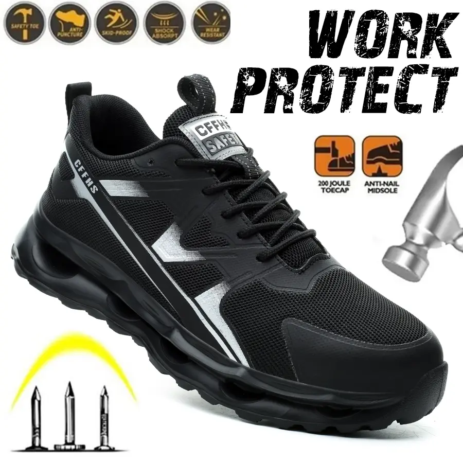 Men's Steel Toe Safety Trainers - Lightweight Breathable Fabric Work Shoes, Anti-Injury Closed-Toe Footwear for Workers