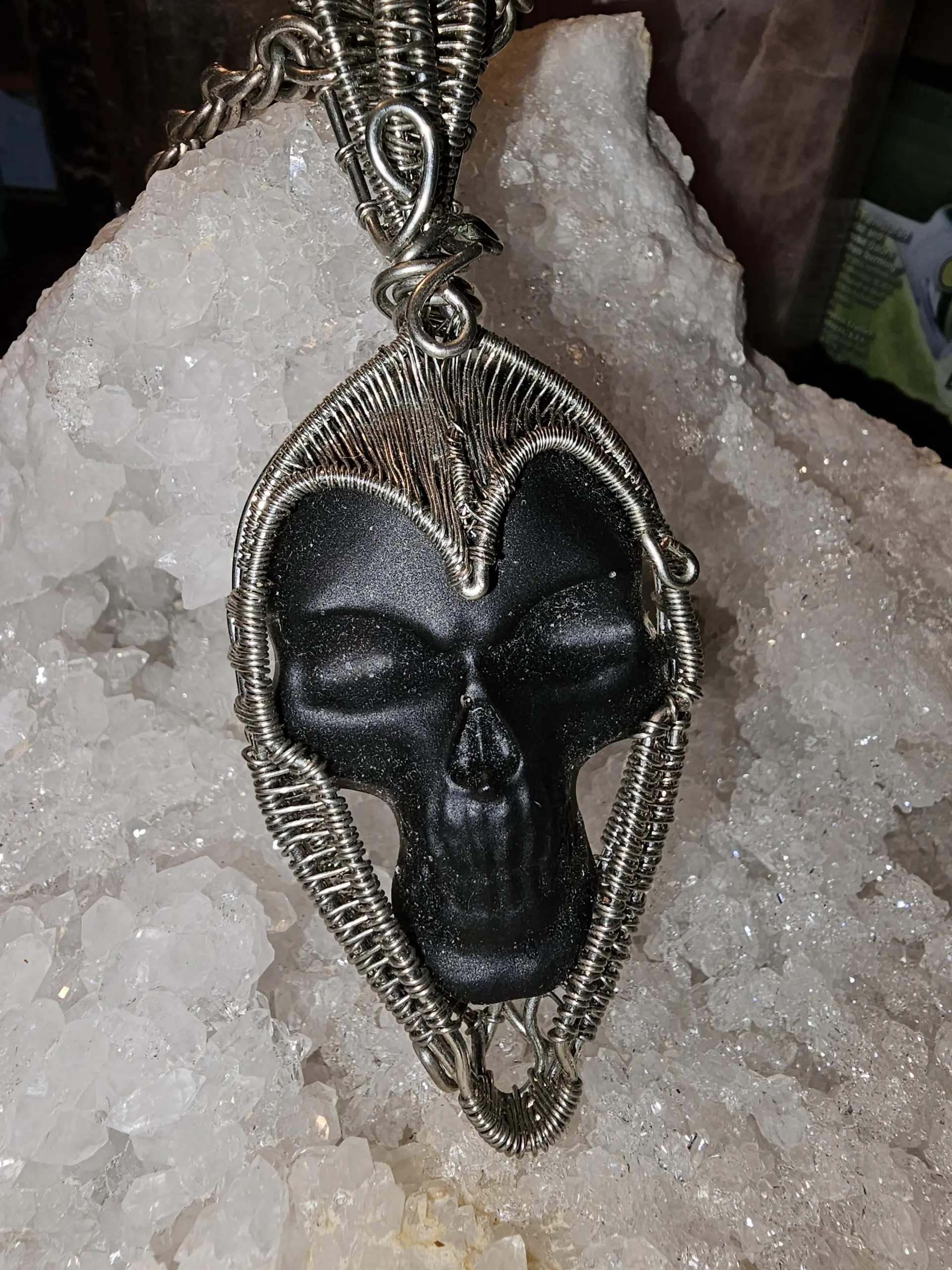 4" Obsidian skull pendant with chain  Great for Anniversary Birthday healing or Cosplay