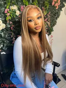 Brown and BLonde 13x4 lace forehead wig, HD transparent lace forehead wig, pre-extracted natural hairline, synthetic fiber wig, free parting straight wig, brown music festival style straight wig, Coachella music festival styling.