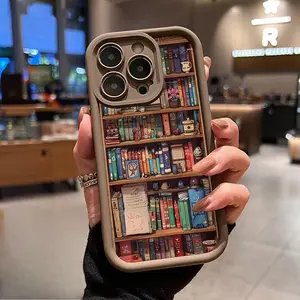 Phone Case Suitable for IPhone 11/12/13/14/15/16/17 Pro Promax Air Plus,Cartoon Bookshelf Advanced Fashion Gift Drop Protection Shockproof Soft Silicone Smartphone Cover