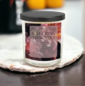 Saffron Cedarwood Candle 8oz, Non-Toxic, Coconut Apricot Wax