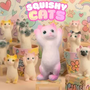 2pcss Raised Paw Cat Squishy Toy, Cute Kitty Squeeze Stress Relief Toy, Soft Pressable Taba Fidget Toy for Desk Relaxation, Pocket Sensory Play, Classroom Rewards, Party Favors, Birthday Gifts for Kids Teens Adults
