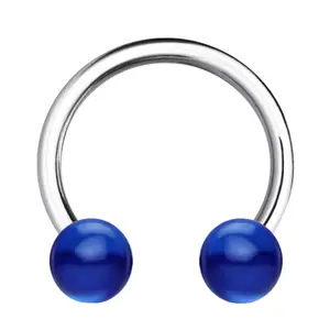 Blue Ball Circular Barbell Septum Piercing Ring (Externally Threaded) - 10208