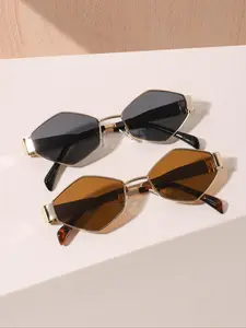 Women's Elegant Geometric Frame Sunglasses, High Quality Sunglasses, Trendy Casual Sunglasses for Everyday Use, Fashion Accessories for Outdoor Activities