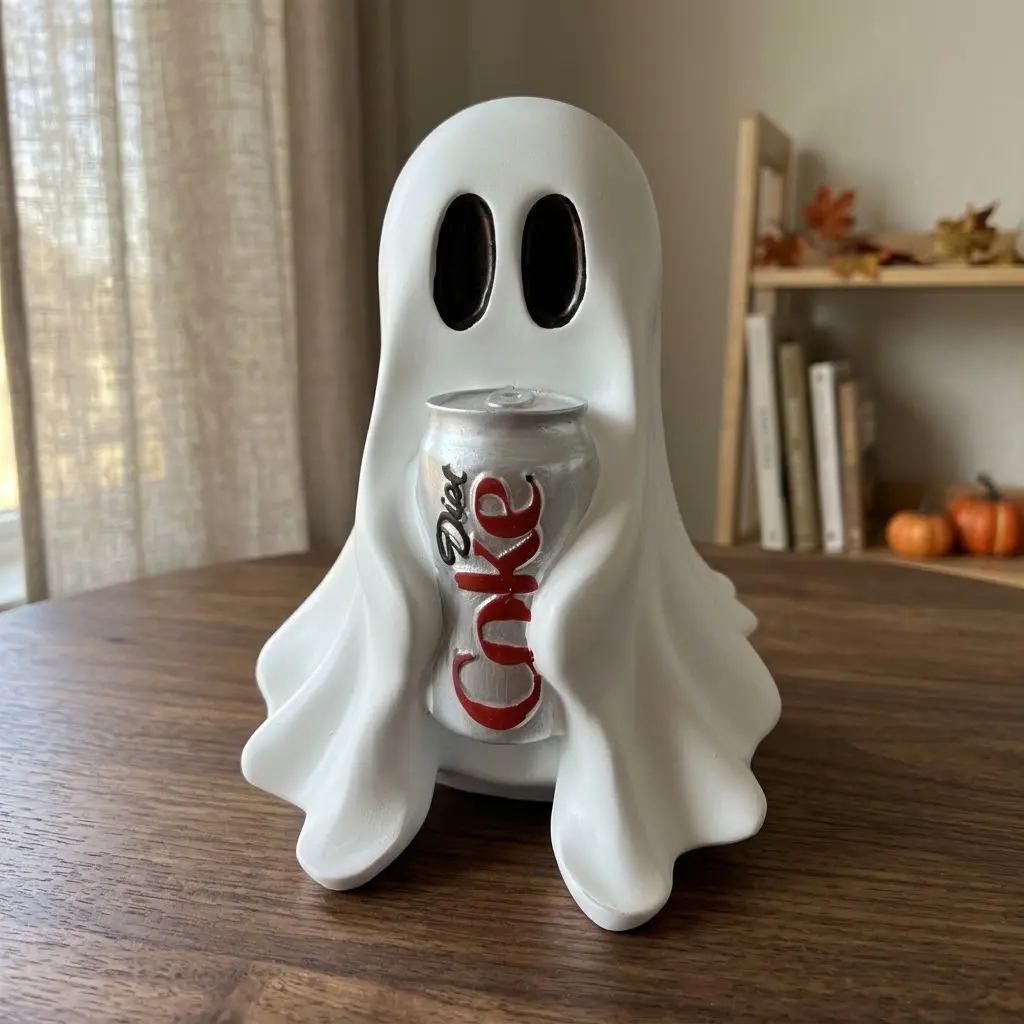 5.9" Halloween Ghost Resin Figurine, Cute Spooky Ghost Holding Soda Can, Tabletop Mantel Shelf Desk Decor for Halloween Home Display Resin statue desktop mini sculpture funny desk figurines