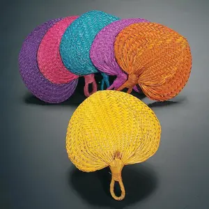 10" Colored Raffia Hand Fans - 12 Pc.