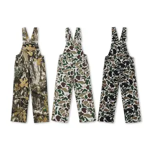 Boys' Camo Print Denim Overalls with Pockets - Durable, Stylish Toddler Kids' Bottoms for Camping, Hiking (P0535)