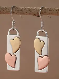 Vintage Classic Hand-Carved Heart Geometric Long Dangle Earrings, Elegant Jewelry Accessory, Perfect for Girls' Daily Gatherings & Birthday Gifts