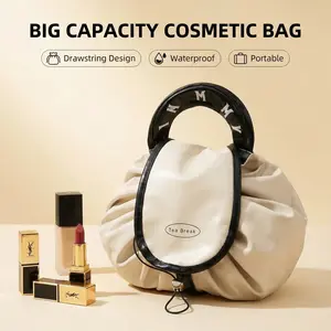 Portable Foldable Makeup Bag with Handle 1 Count Cosmetic Storage Organizer Pouch for Skincare Lotion Lip Balm Eyeliners Brushes Versatile Handheld Storage Bag