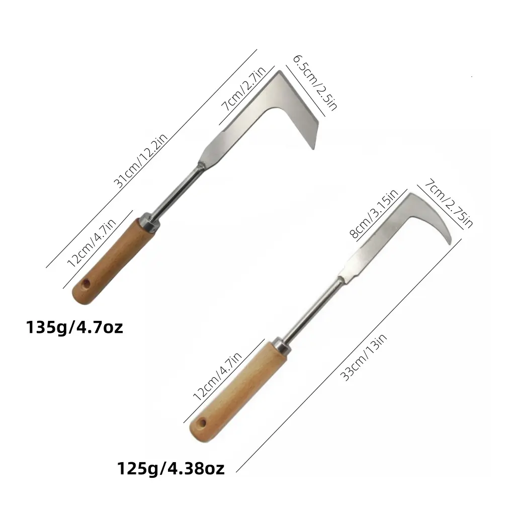 Stainless Steel Blade Crack Weeder Tool Kit Set, 2-Piece Manual Grass Puller with Beech Wood Handle for Garden, Sidewalk, Driveway Weeding, Professional Garden Hardware Tool Garden Anvil Trimmer Garden Grafting Tool