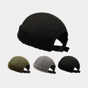Mens Brimless Hat Winter Flannel Warm Rolled Cuff Docker Cap Fleece Harbour Beanie Hats Plush Landlord Hat