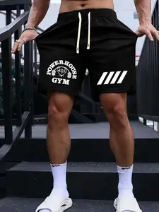 Men's Weightlifting Letter Print Gym Shorts, Loose Casual Drawstring Waist Gym Shorts, Comfortable Fit for Summer Daily Wear, Streetwear Sports Shorts