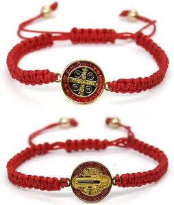Catholic Saint Benedict Medal Bracelet 2 Count Adjustable Braided String Matching  Protection Pray Inspirational Religious Gifts for Women Men