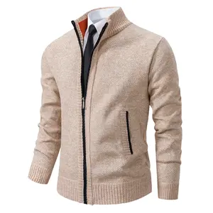 Men's Knit Cardigan Sweater Jacket, Winter New Casual Stand Collar Lined Thick Coat, Warm Zipper Pullover Outerwear,Dad Gifts, Collared JacketGift