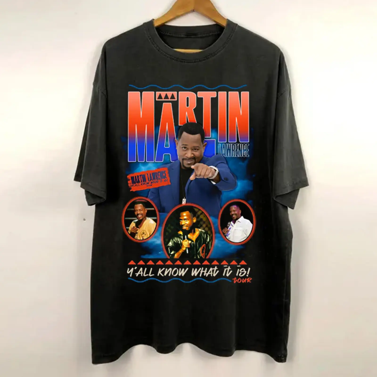 Men's Graphic Top with Martin Lawrence "Y'all Know What It Is!" Tour Print - Shortsleeve Crew Neck All Seasons Menswear, Fitted, T-Shirt, Digital Print, Casual, Round Neck, Basic, Machine Wash, Streetwear, Cotton, 3Xl
