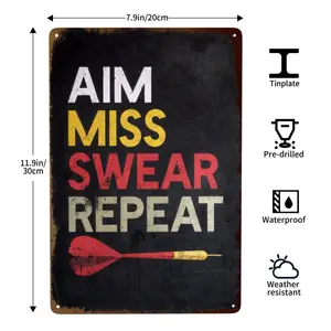 Fun Dart Metal Sign Aim Lady'S Oath Revisited - Vintage Humorous Dart Wall Art, Suitable for Game Rooms And Bars, Bold Typography Metal Plaque 8X12 Inches