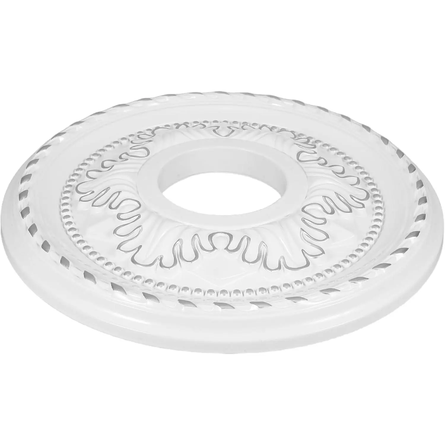 Vintage PVC Ceiling Medallion, Decorative Indoor Ceiling Light Accessory with Versatile Round Base for Pendant Lights, Easy-to-Install, Elegant White-Silver Finish, Easy Install