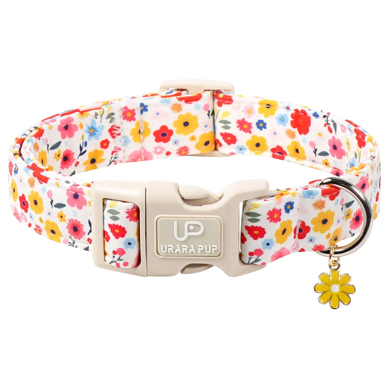 UP URARA PUP Floral Dog Collar, Adjustable Cotton Puppy Accessory with Flower Pendant and Quick-Release Buckle for Small Medium Large Girl Boy Dogs