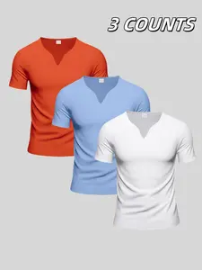 Men's Solid V Neck Short Sleeve Sports Tee, Quick Drying Breathable T-shirt for Daily Wear, Casual Comfy Men's Top for All Seasons, Activewear