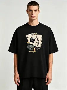 Men's Fashion Printed T-Shirt with Perfect Combination of Poker Cards and Dice Design