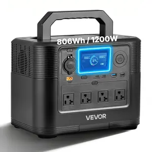VEVOR Portable Power Station, 1200W Solar Generator Power Station, 806Wh LiFePO4 Battery Backup with 10 Output Ports for Home Emergency, Outdoor Camping, RV Travel (Solar Panel NOT Included)