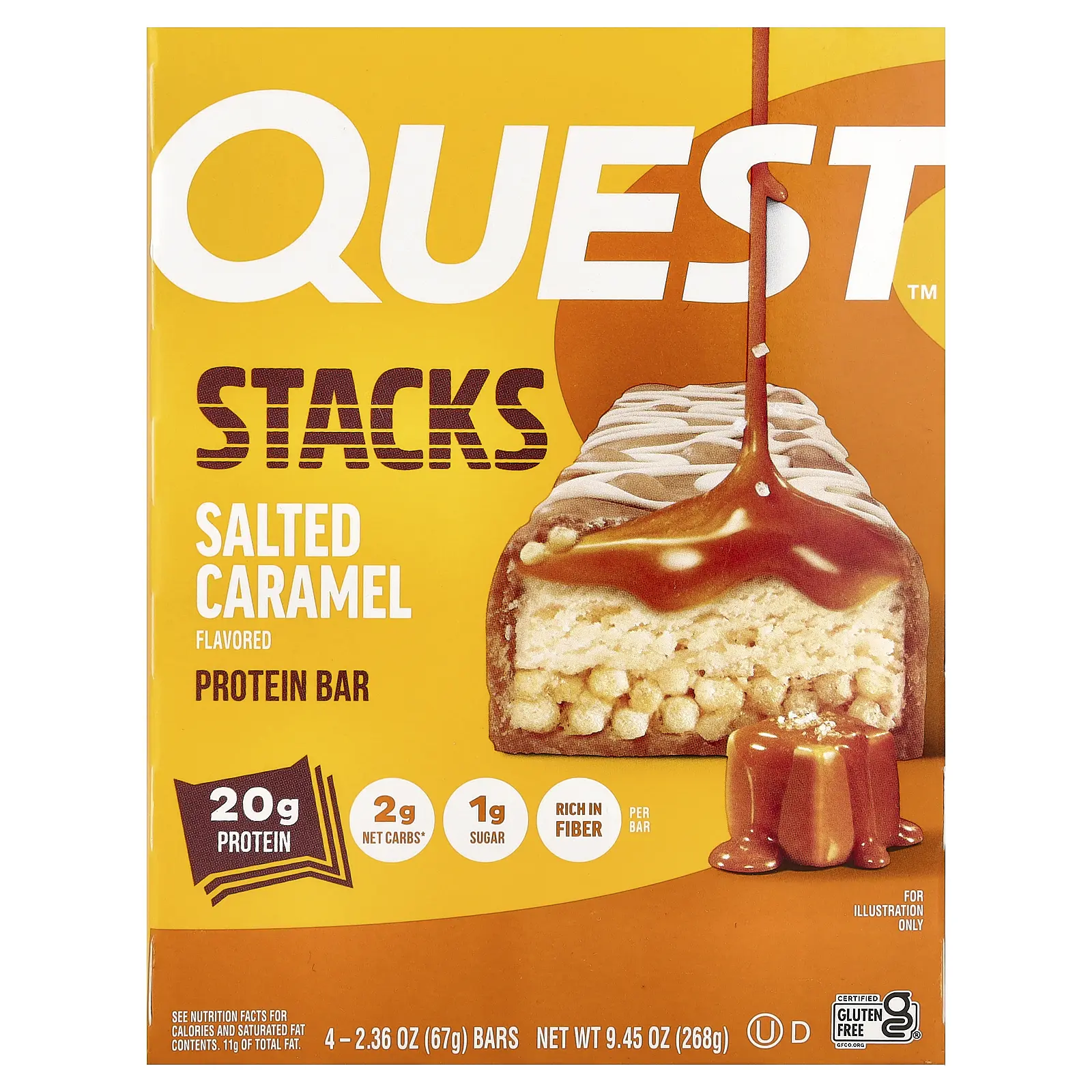 Quest Nutrition Stacks, Protein Bar, Salted Caramel, 4 Bars, 2.36 oz (67 g) Each