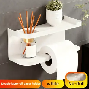 Wall-mounted toilet paper holder with shelves, dual-use bathroom accessories, Bathroom Organizer, tissue box dispenser with storage drawers, suitable for home and hotel use