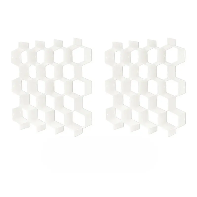 Home Improvement 2Pcs White Plastic Honeycomb Grid Drawer Dividers - Durable, Smooth, Foldable, Adjustable with Card Slot, Decoration-Friendly Space-Saving Organizer for Dorm Room Sock & Underwear Storage