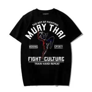 Oversized Muay Thai "The Art of Fighting" Graphic T-Shirt, Black Boxing Spirit Tee, Fight Culture Streetwear, "Train Hard Repeat" Short Sleeve for Men