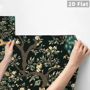 1PC Dark Green Jungle Peacock & Tiger 2D Flat GST Wall Sticker | Peel and Stick Waterproof Oil-Proof Removable Decal for Exotic Home Decor